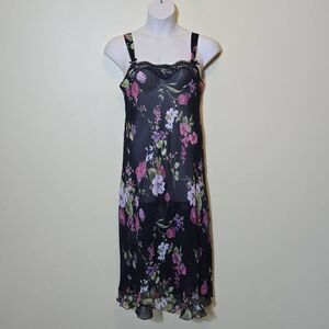 Vintage Sears Inner Most Dark Floral Sheer Dress Size‎ L Lingerie Lace Romantic